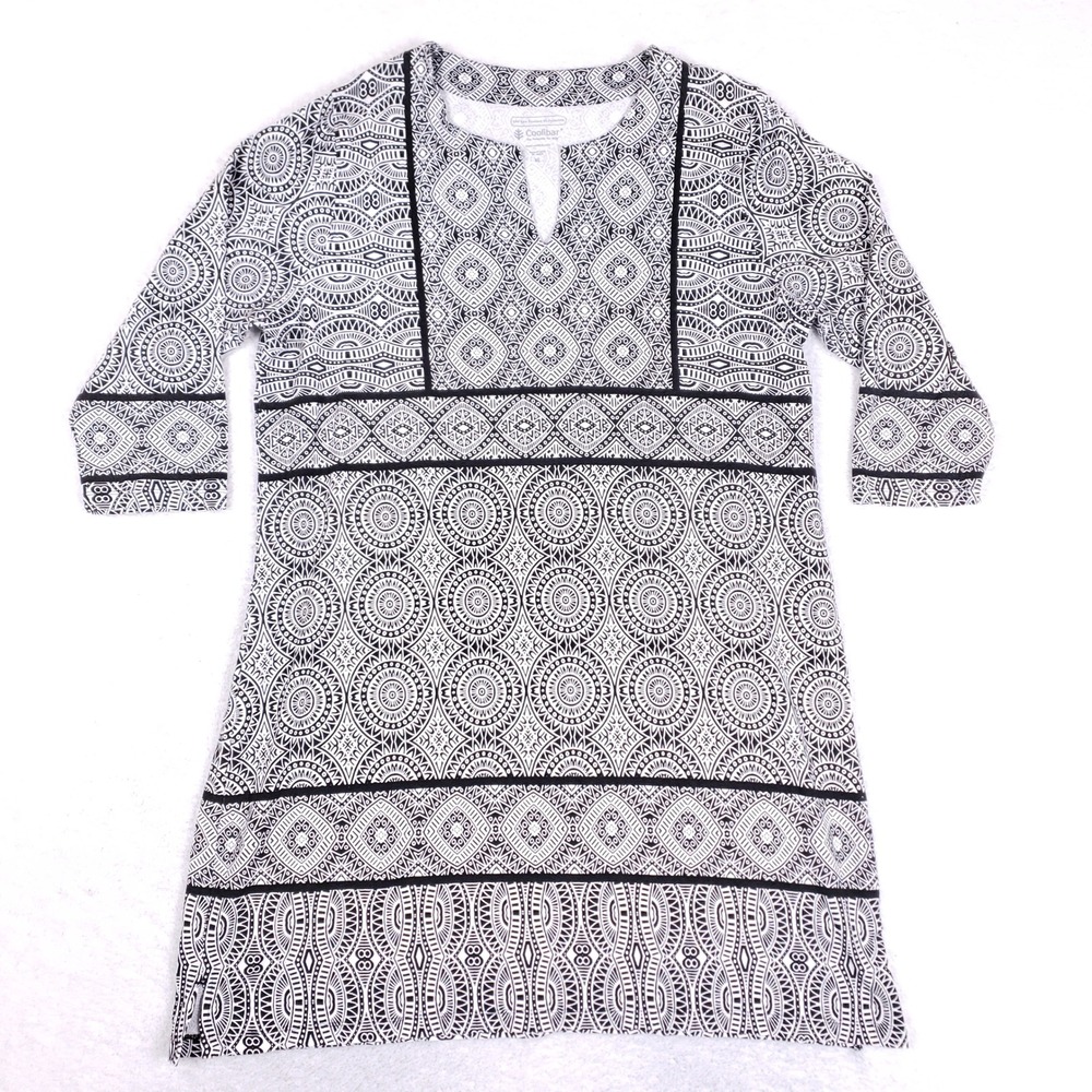 COOLIBAR TUNIC DRESS XL Black White Geometric UPF 50 Sun Protection Casual Boho